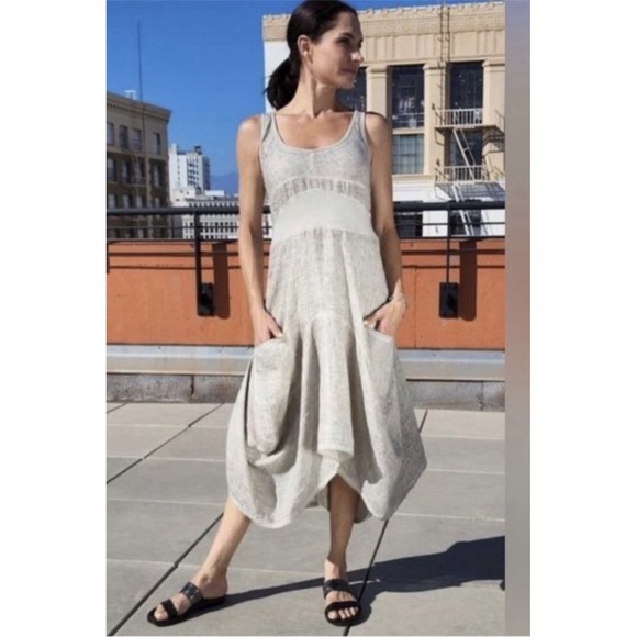 Gigi Moda Dresses & Skirts - Gigi Moda Linen Rosalia Lagenlook Natural Midi Dress Pockets Sleeveless XS S